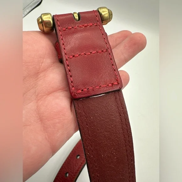 VTG Red Genuine Leather Fossil Brass Buckle Belt Size L 36-40” - Picture 6 of 16